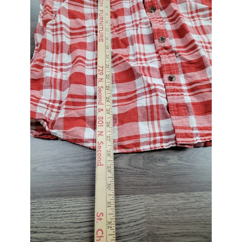 The North Face Linen Blend Button Down Shirt Large Red Plaid Collared Camp Mens